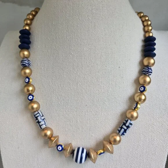 Navy and White Porcelain Beaded choker - Picture 1 of 5